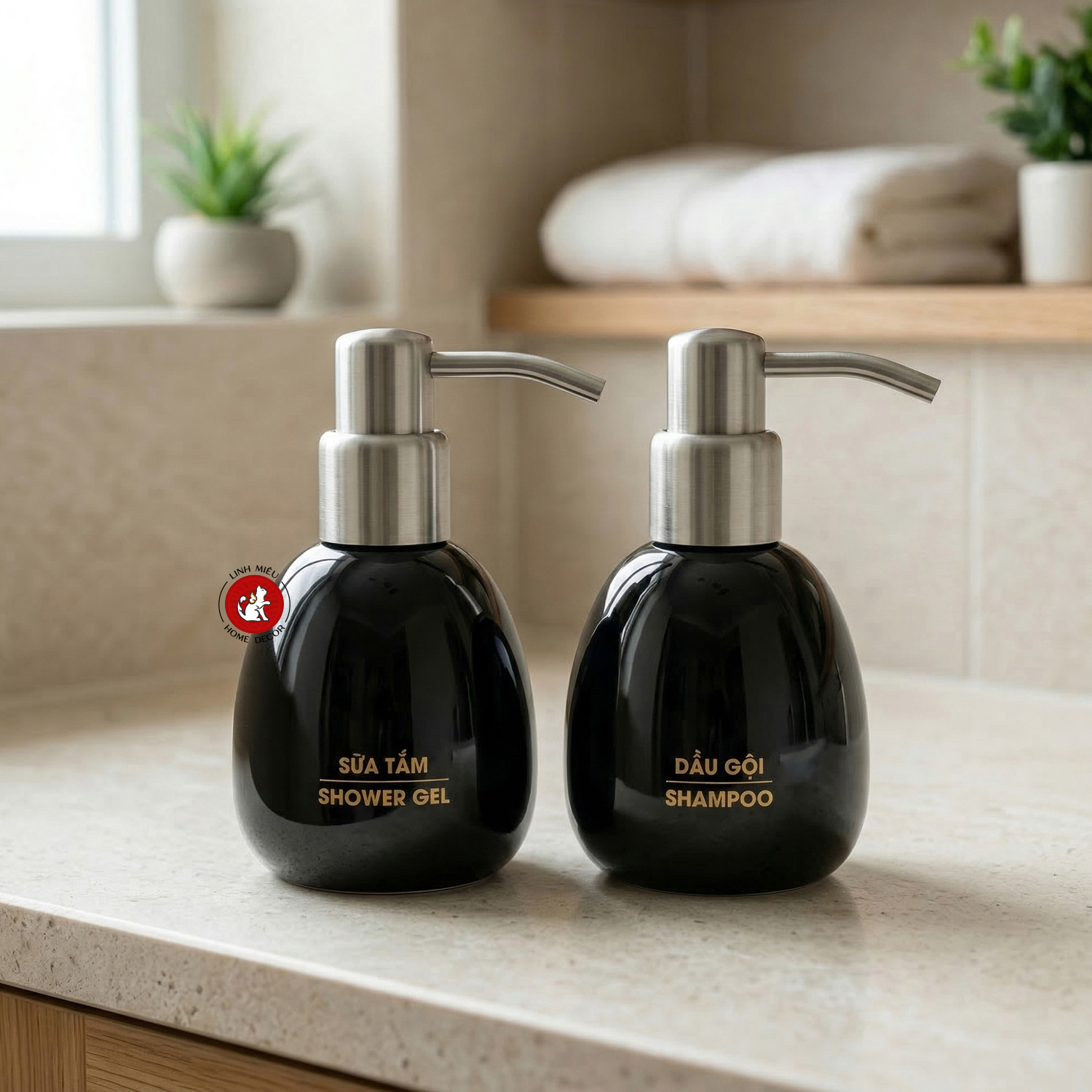 amenities gốm sứ bình đựng dầu gội sữa tắm linh miêu khách sạn resort