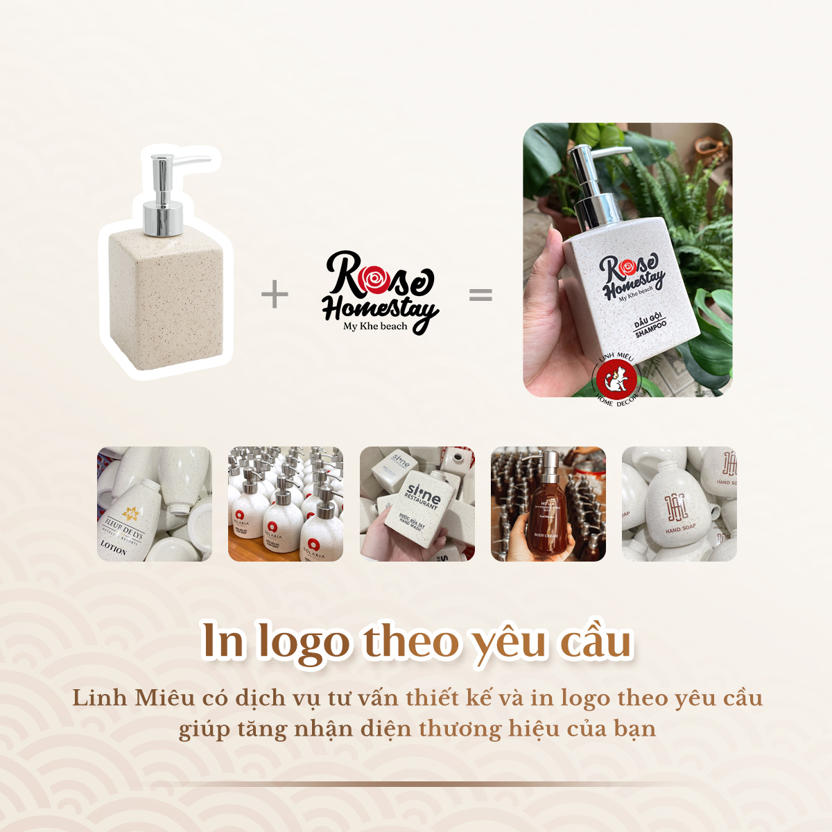 dich vu in logo len binh su dung dau goi sua tam cho khach san nha hang tu linh mieu