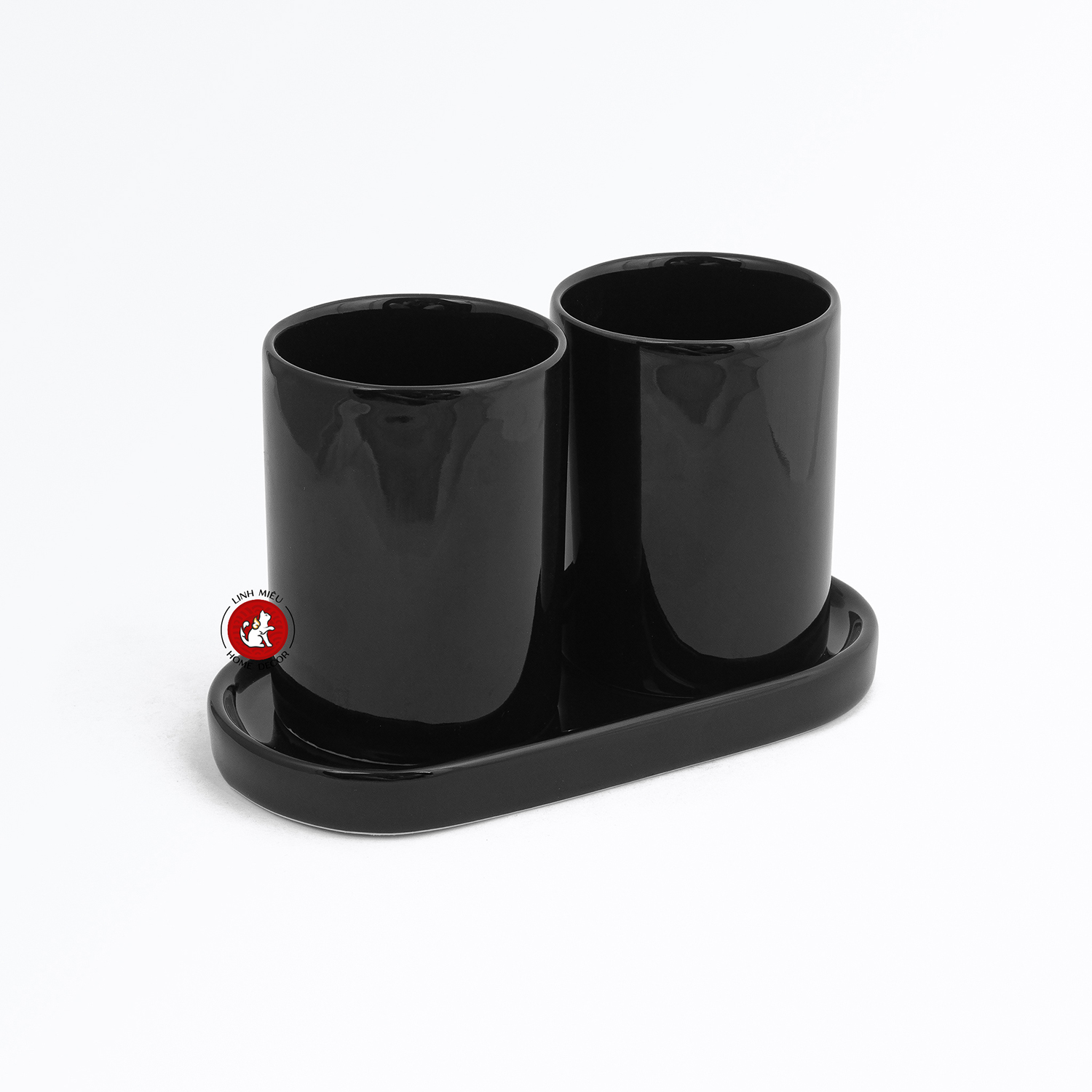 set cốc sứ cùng khay đĩa gốm sứ bát tràng quà tặng doanh nghiệp linh miêu