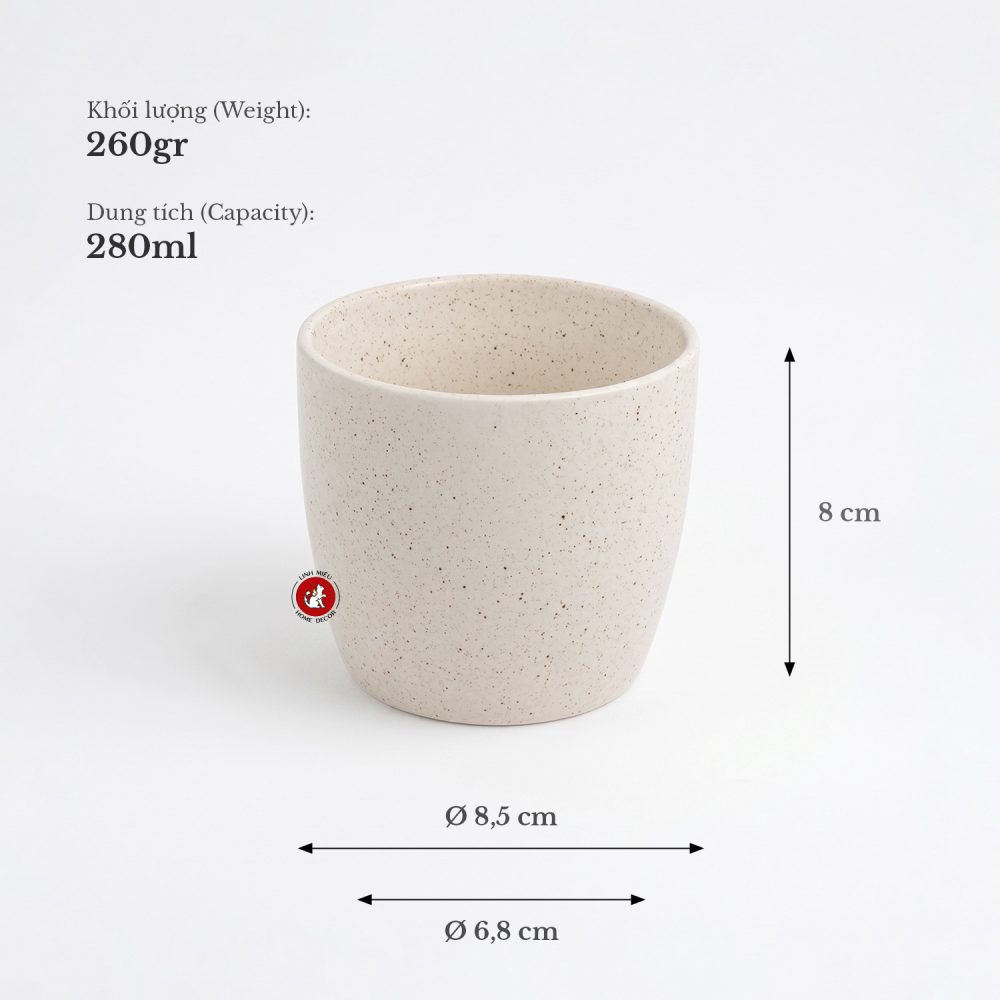 Cốc sứ dáng chum men cát chấm 280ml Linh Miêu Bát Tràng – đựng bàn chải / bút / cọ trang điểm